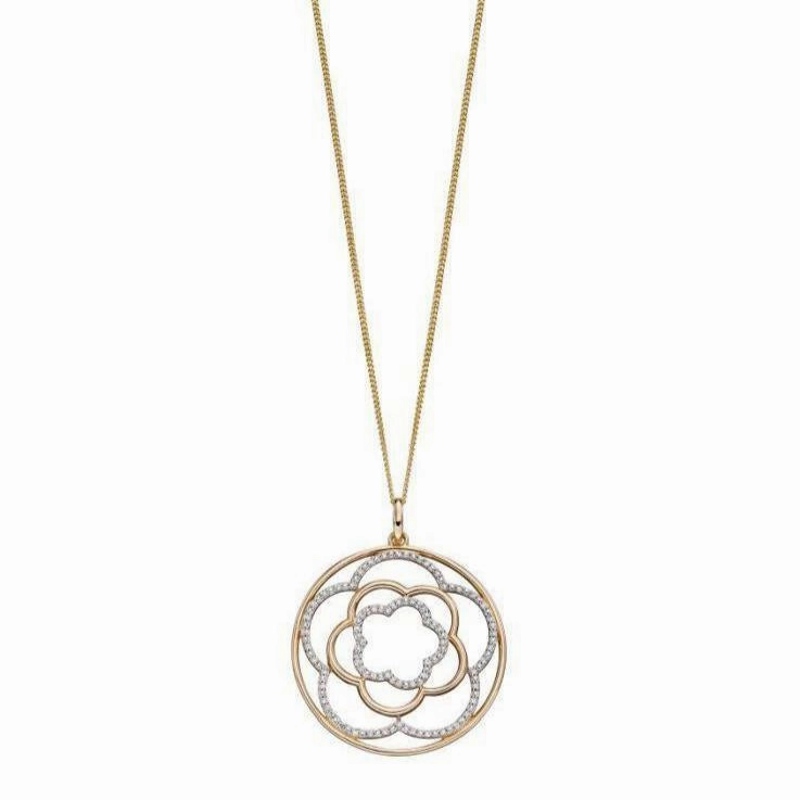 9ct Yellow Gold Diamond Set Flower Cutout Pendant