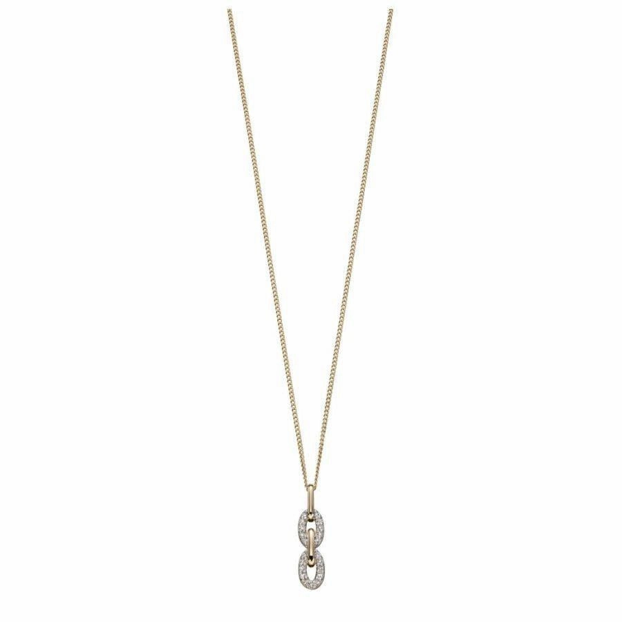 9ct Yellow Gold Diamond Set Interlocking Open Oval Pendant