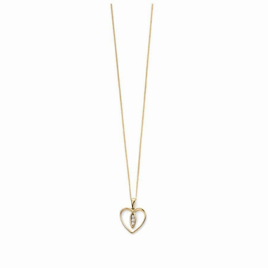 9ct Yellow Gold Diamond Set Open Heart Pendant & Chain