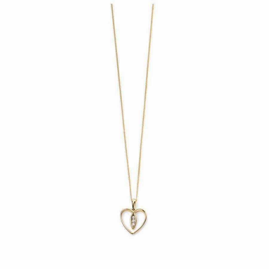 9ct Yellow Gold Diamond Set Open Heart Pendant & Chain