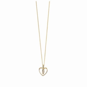 9ct Yellow Gold Diamond Set Open Heart Pendant & Chain