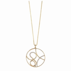 9ct Yellow Gold Diamond Set Round Scroll Pattern Pendant & Chain
