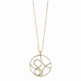 9ct Yellow Gold Diamond Set Round Scroll Pattern Pendant & Chain