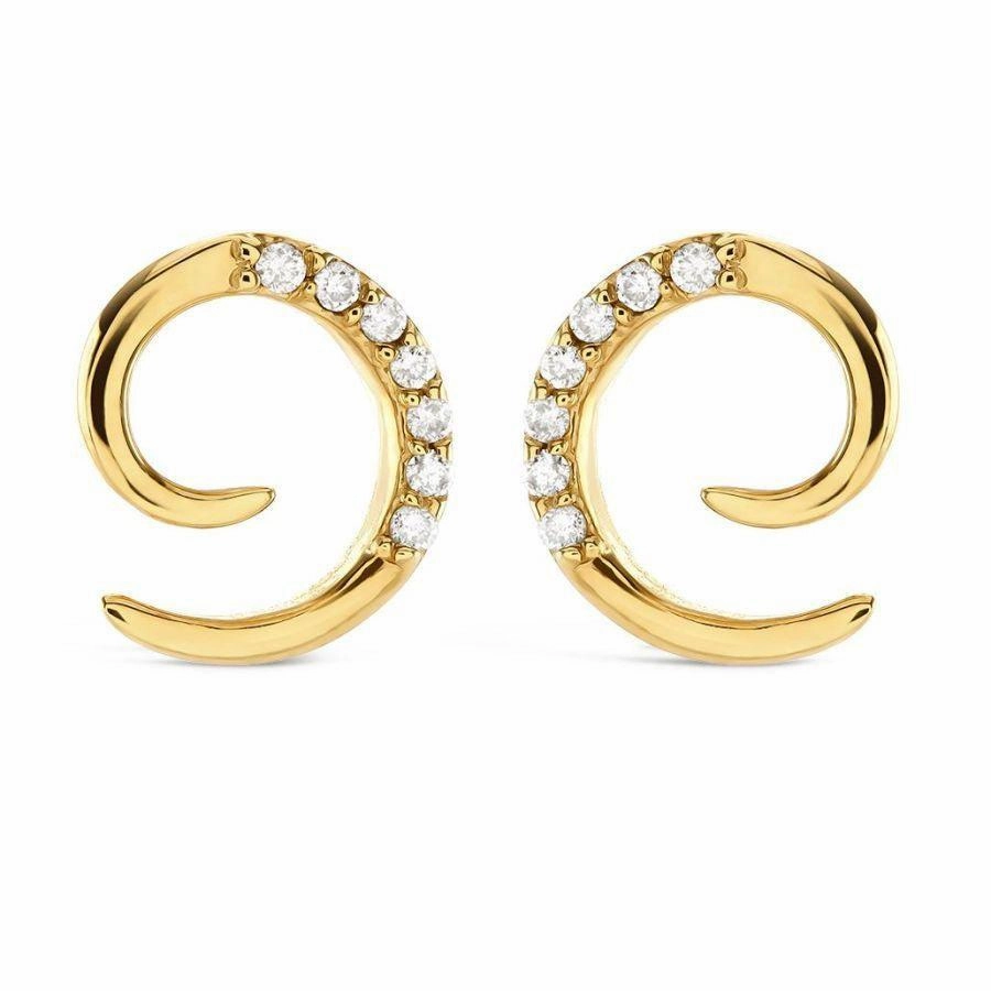 9ct Yellow Gold Diamond Set Swirl Earrings