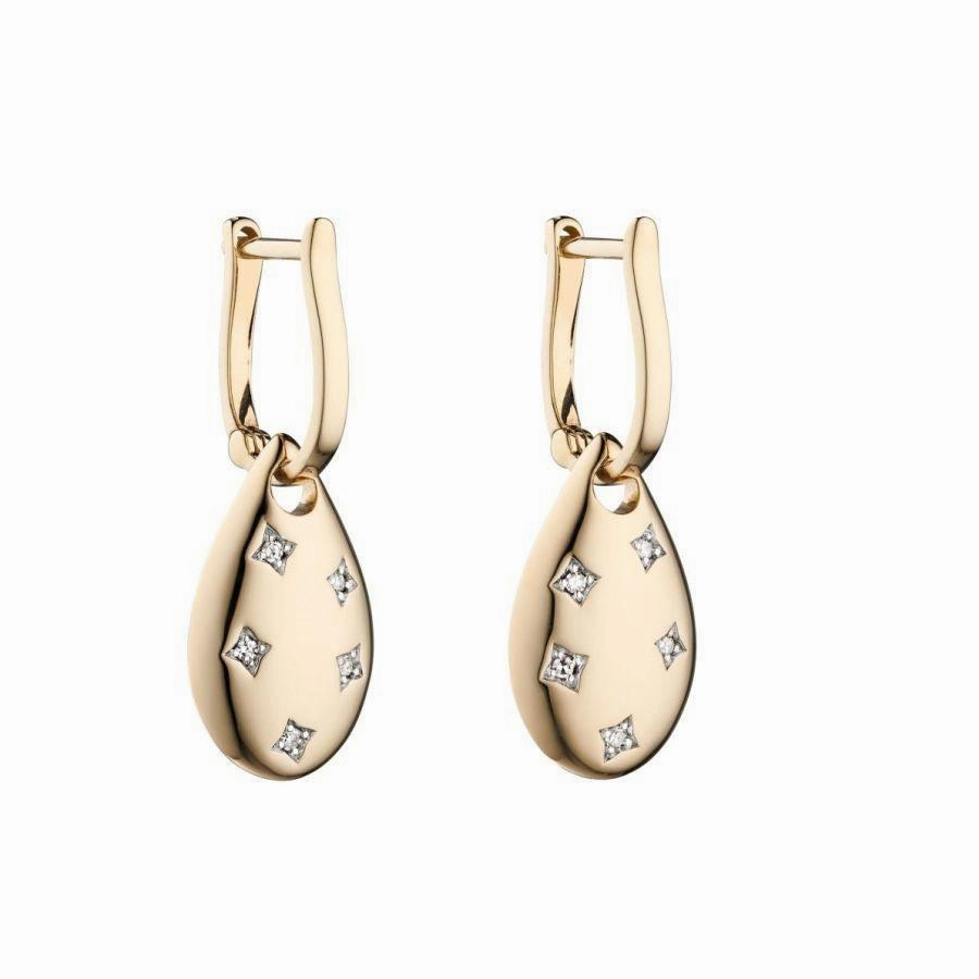 9ct Yellow Gold Diamond Set Teardrop Shaped Drop Earrings