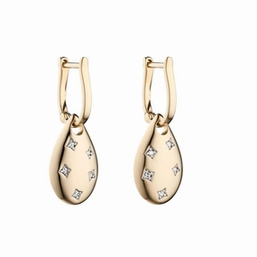9ct Yellow Gold Diamond Set Teardrop Shaped Drop Earrings