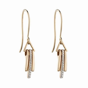 9ct Yellow Gold Diamond Set Triple Bar Drop Earrings