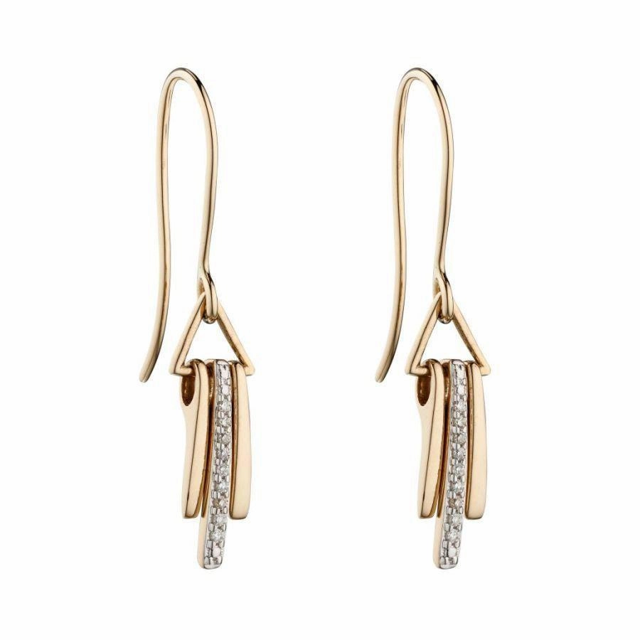 9ct Yellow Gold Diamond Set Triple Bar Drop Earrings