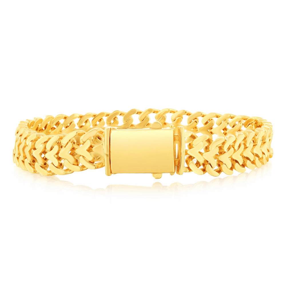 9ct Yellow Gold Double Row Curb Link 20cm Bracelet