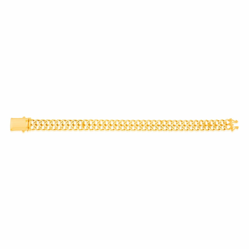 9ct Yellow Gold Double Row Curb Link 20cm Bracelet