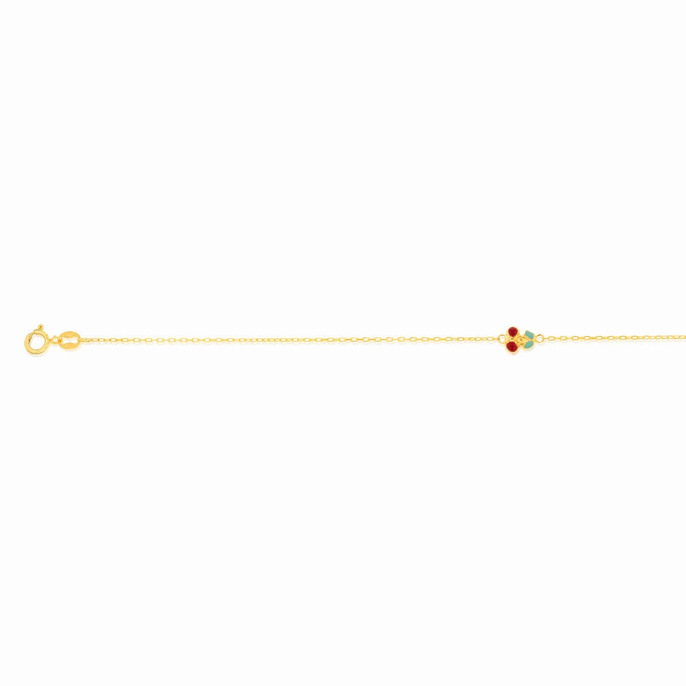 9ct Yellow Gold Enamel Pair of Cherries 19cm Bracelet