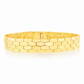 9ct Yellow Gold Fancy Honeycomb 19.7cm Bracelet