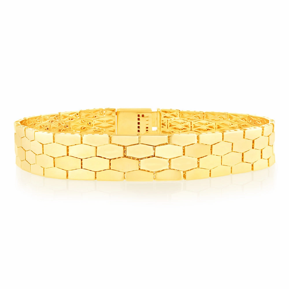 9ct Yellow Gold Fancy Honeycomb 19.7cm Bracelet