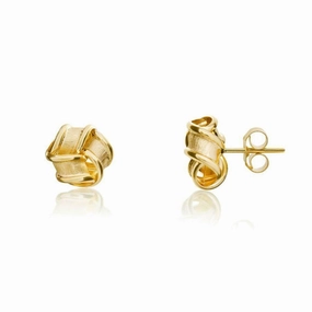 9ct Yellow Gold Frosted Ribbon Knot Stud Earrings