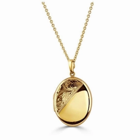 9ct Yellow Gold Half Engraved Oval Family Locket