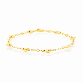9ct Yellow Gold Heart Charm 19.7cm Bracelet