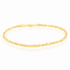 9ct Yellow Gold Hollow Diamond Cut Figarope 18.5cm Bracelet
