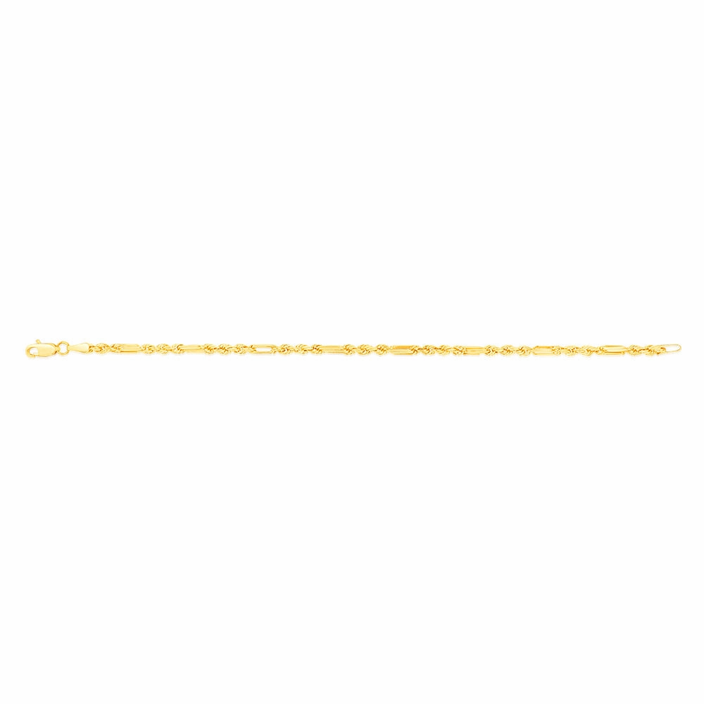9ct Yellow Gold Hollow Diamond Cut Figarope 18.5cm Bracelet