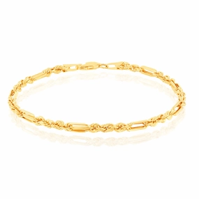 9ct Yellow Gold Hollow Diamond Cut Figarope 18.5cm Bracelet