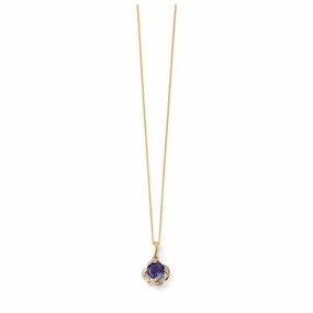 9ct Yellow Gold Iolite & Diamond Pendant