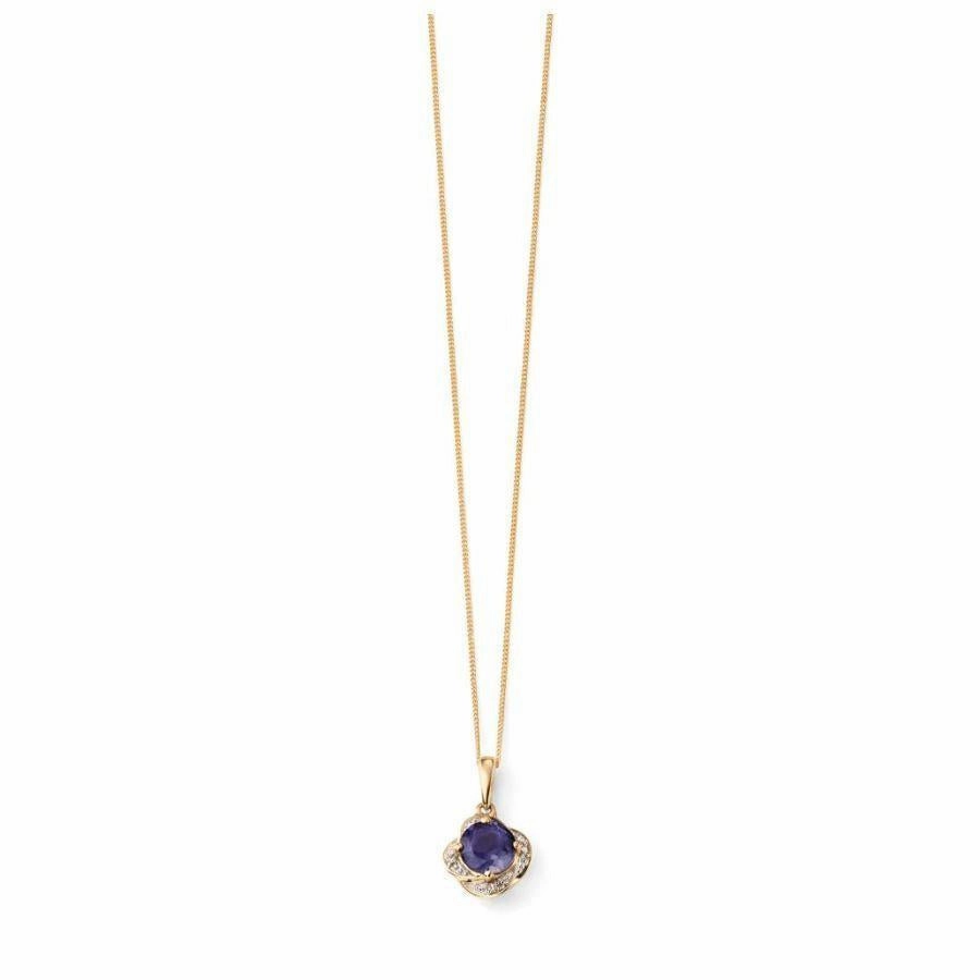 9ct Yellow Gold Iolite & Diamond Pendant