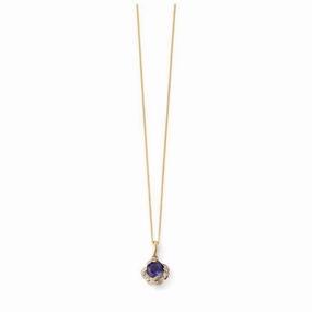 9ct Yellow Gold Iolite & Diamond Pendant