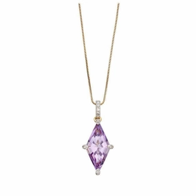 9ct Yellow Gold Kite Shaped Amethyst & Diamond Pendant