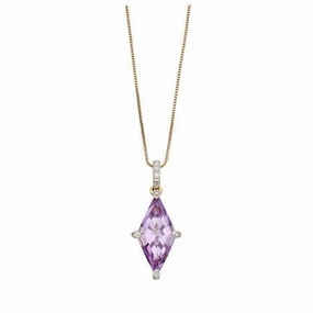 9ct Yellow Gold Kite Shaped Amethyst & Diamond Pendant