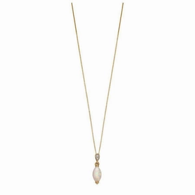 9ct Yellow Gold Marquise Cut Opal & Diamond Drop Pendant