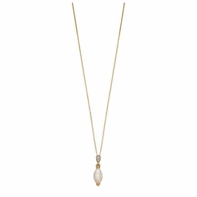 9ct Yellow Gold Marquise Cut Opal & Diamond Drop Pendant