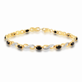 9ct Yellow Gold Natural Black Sapphire and Diamond Infinity Bracelet 18cm