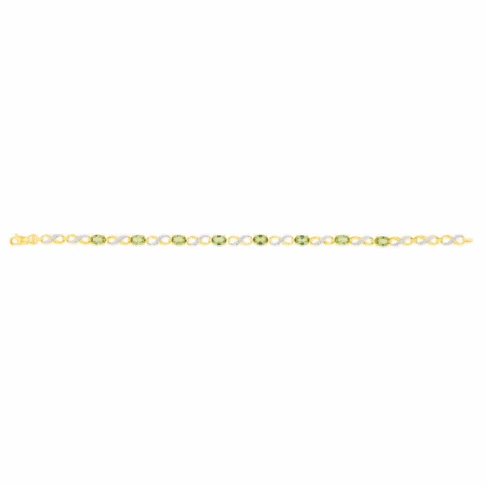 9ct Yellow Gold Natural Peridot & Diamond Infinity Bracelet
