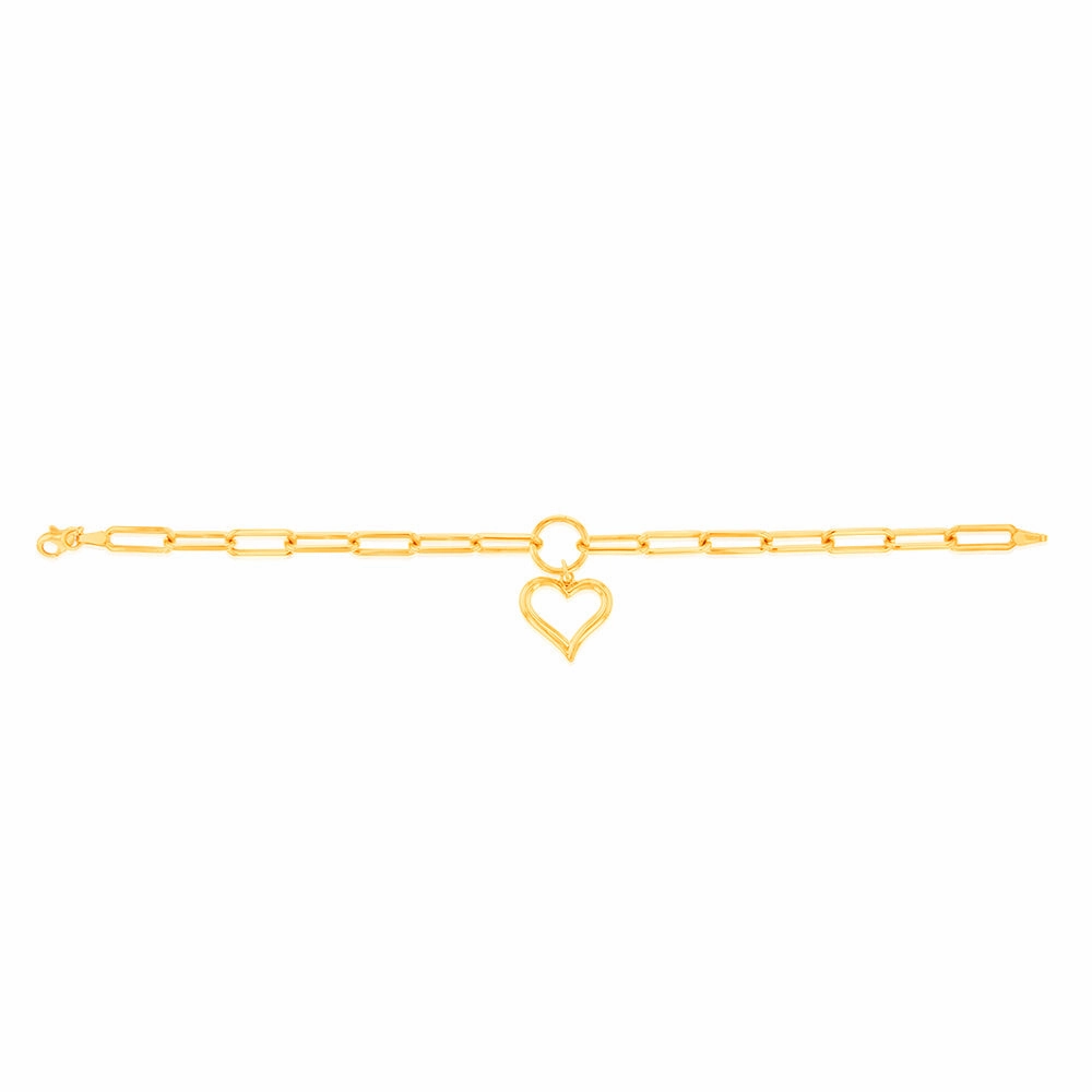 9ct Yellow Gold Open Heart Charm Paperclip 19.1cm Bracelet