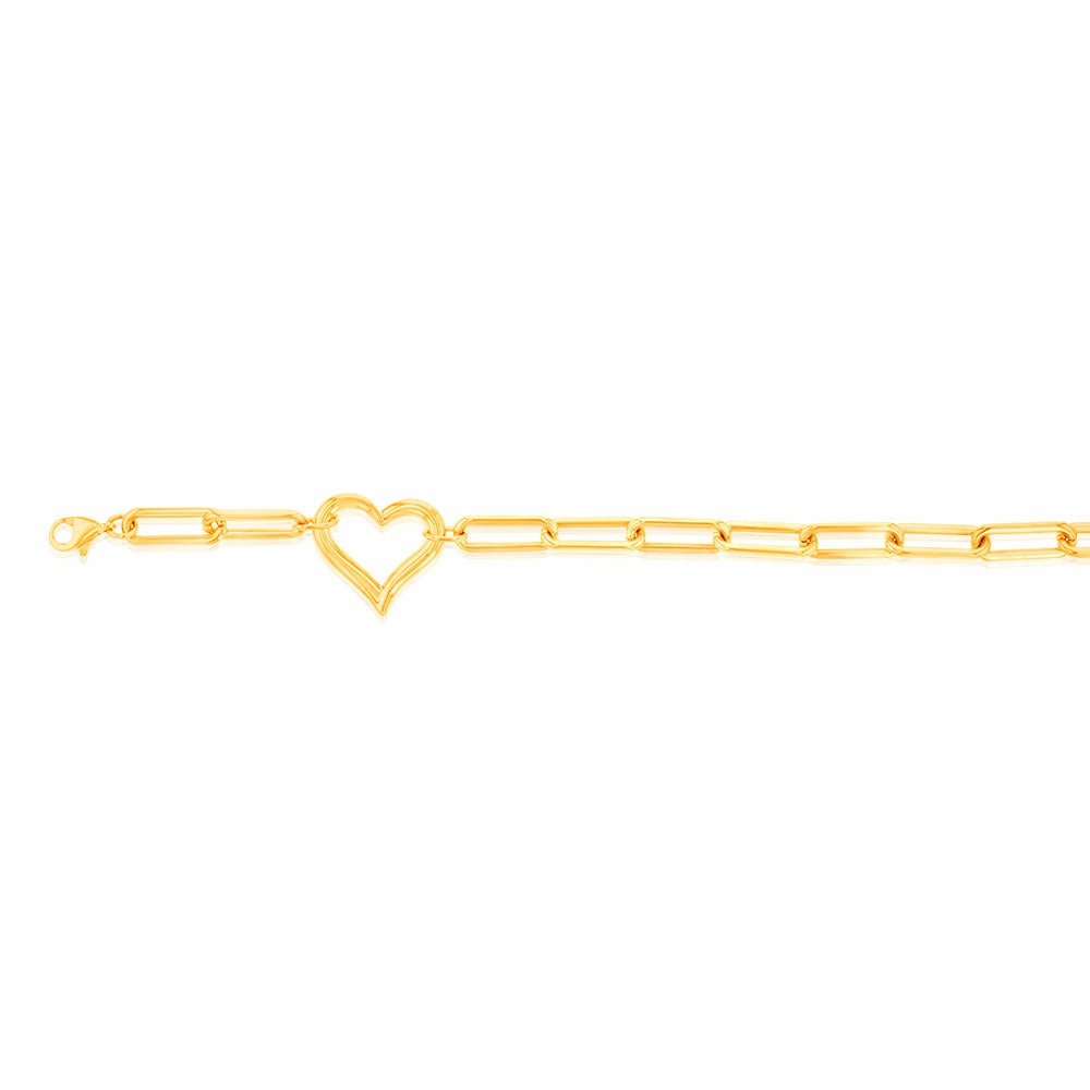 9ct Yellow Gold Open Heart Paperclip 19.7cm Bracelet