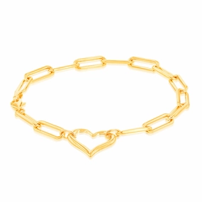9ct Yellow Gold Open Heart Paperclip 19.7cm Bracelet