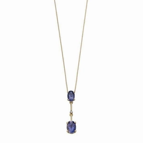 9ct Yellow Gold Oval Cut Iolite & Diamond Pendant