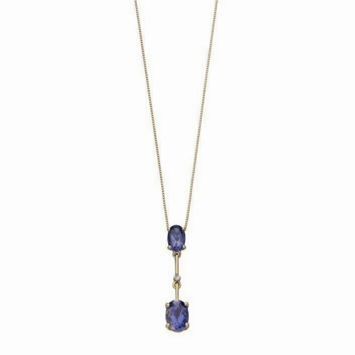9ct Yellow Gold Oval Cut Iolite & Diamond Pendant