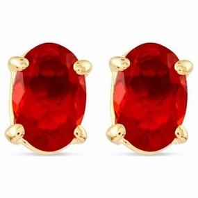 9ct Yellow Gold Oval Fire Opal Stud Earrings