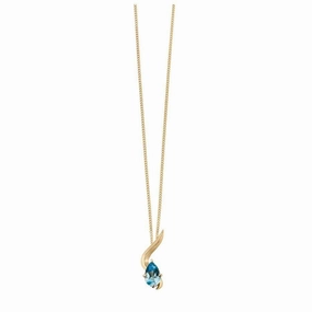 9ct Yellow Gold Pear Cut Blue Topaz Swirl Pendant