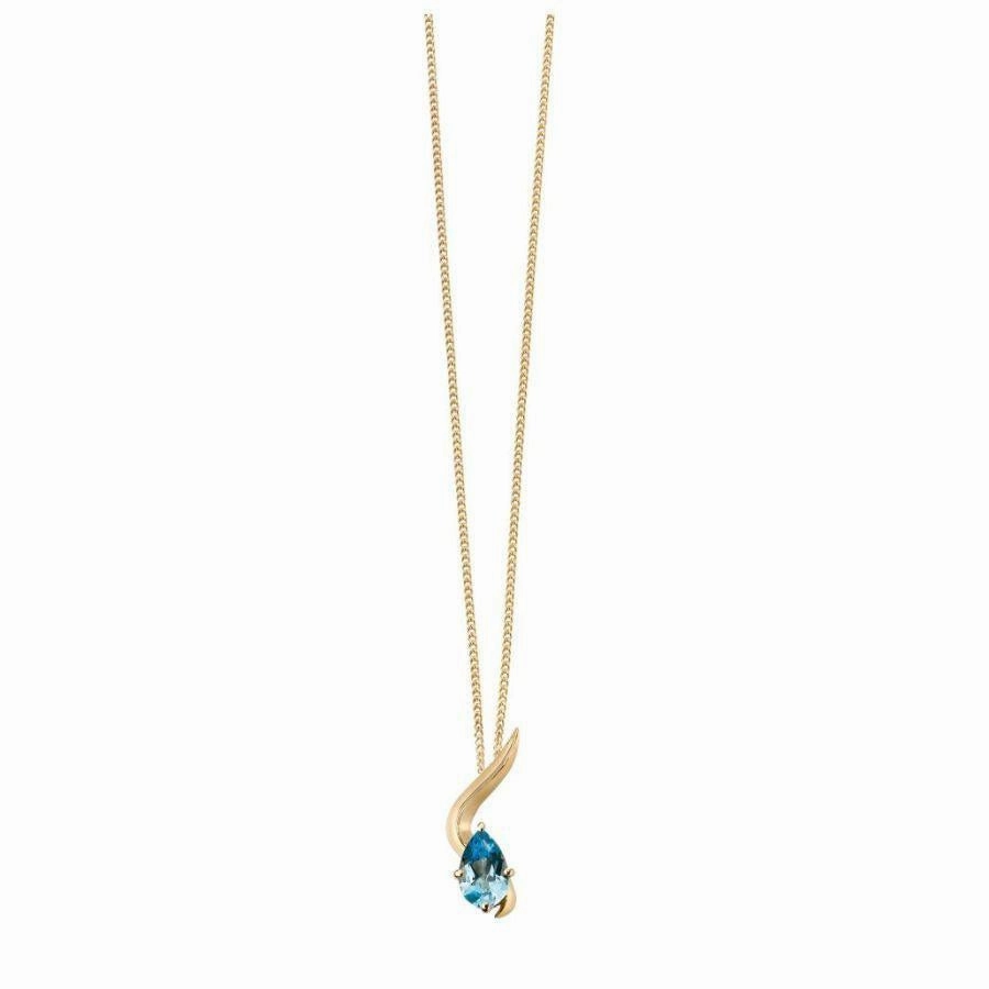 9ct Yellow Gold Pear Cut Blue Topaz Swirl Pendant