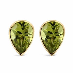 9ct Yellow Gold Pear-Shaped Rubover Set Peridot Stud Earrings