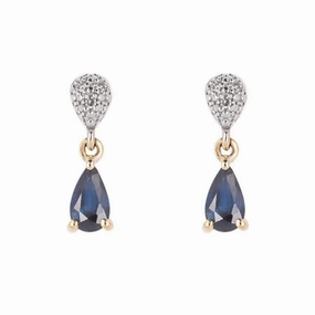 9ct Yellow Gold Pear-Shaped Sapphire & Diamond Drop Earrings