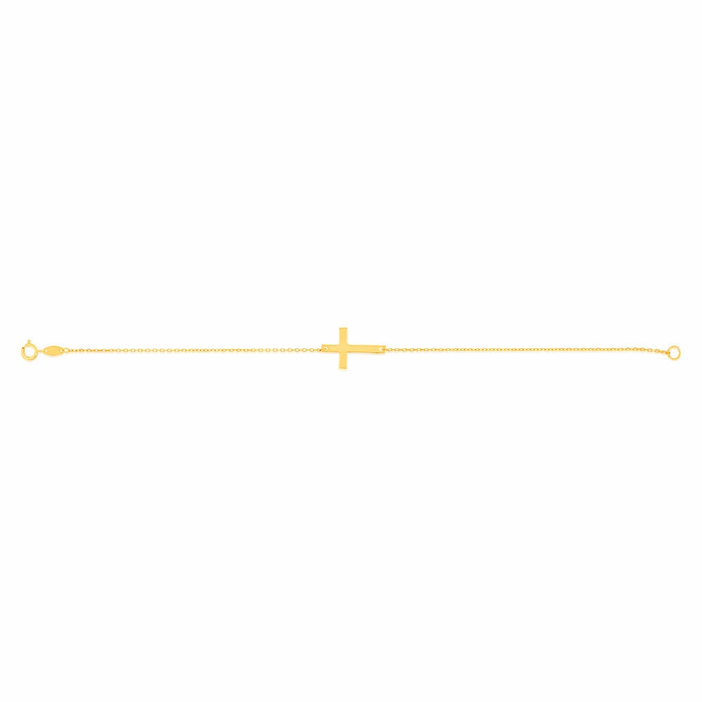 9ct Yellow Gold Plain Cross 19.1cm Bracelet