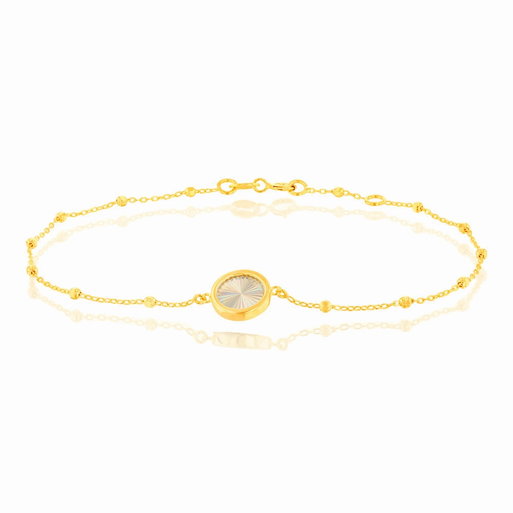 9ct Yellow Gold Rainbow Circle Trace And Ball 19cm Bracelet