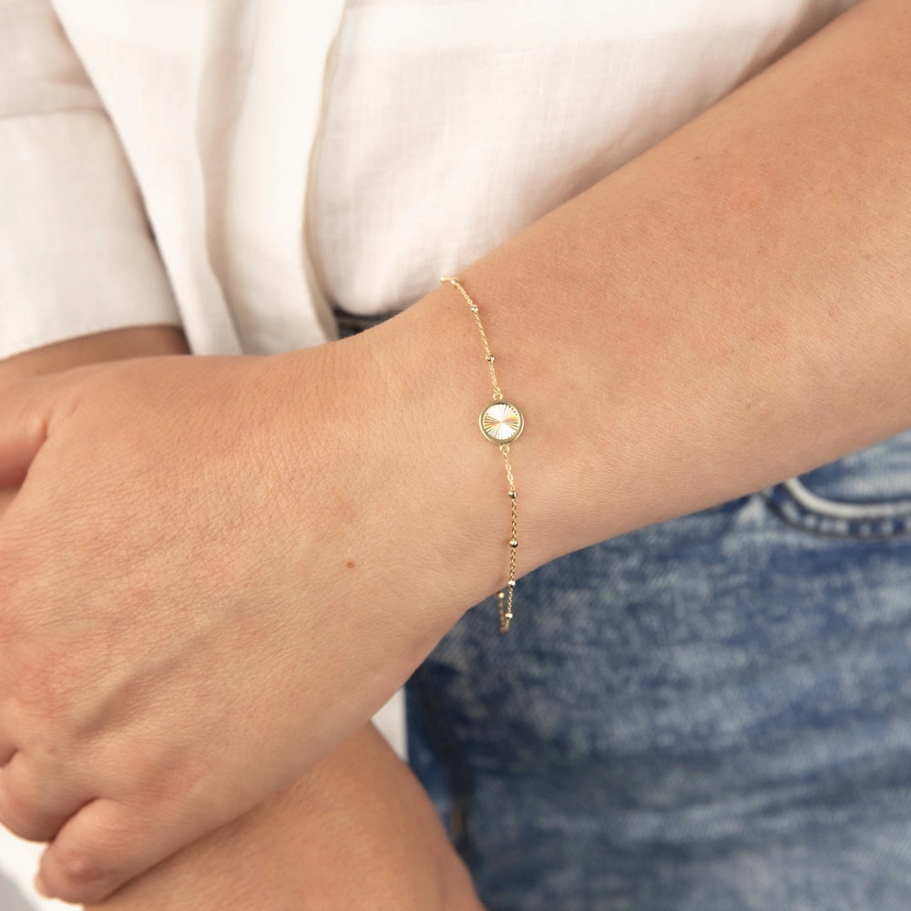 9ct Yellow Gold Rainbow Circle Trace And Ball 19cm Bracelet