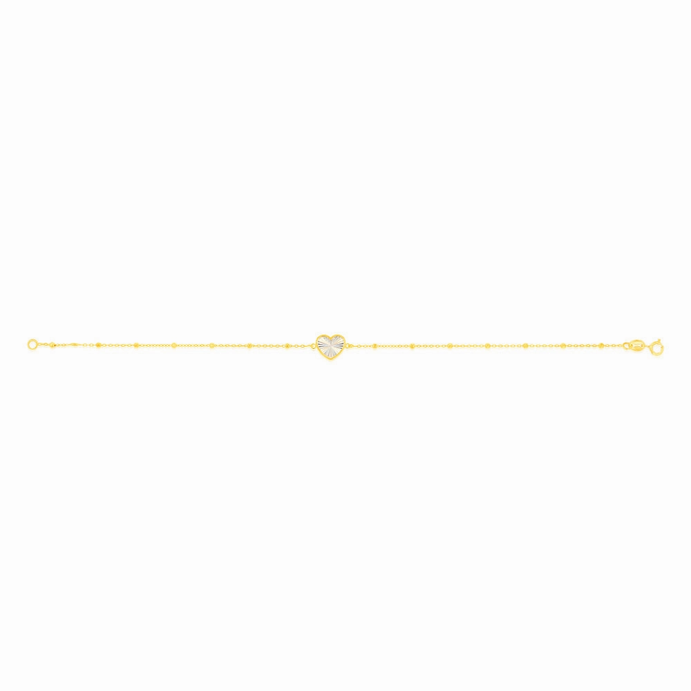 9ct Yellow Gold Rainbow Heart Trace And Ball 19cm Bracelet