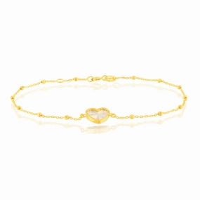 9ct Yellow Gold Rainbow Heart Trace And Ball 19cm Bracelet
