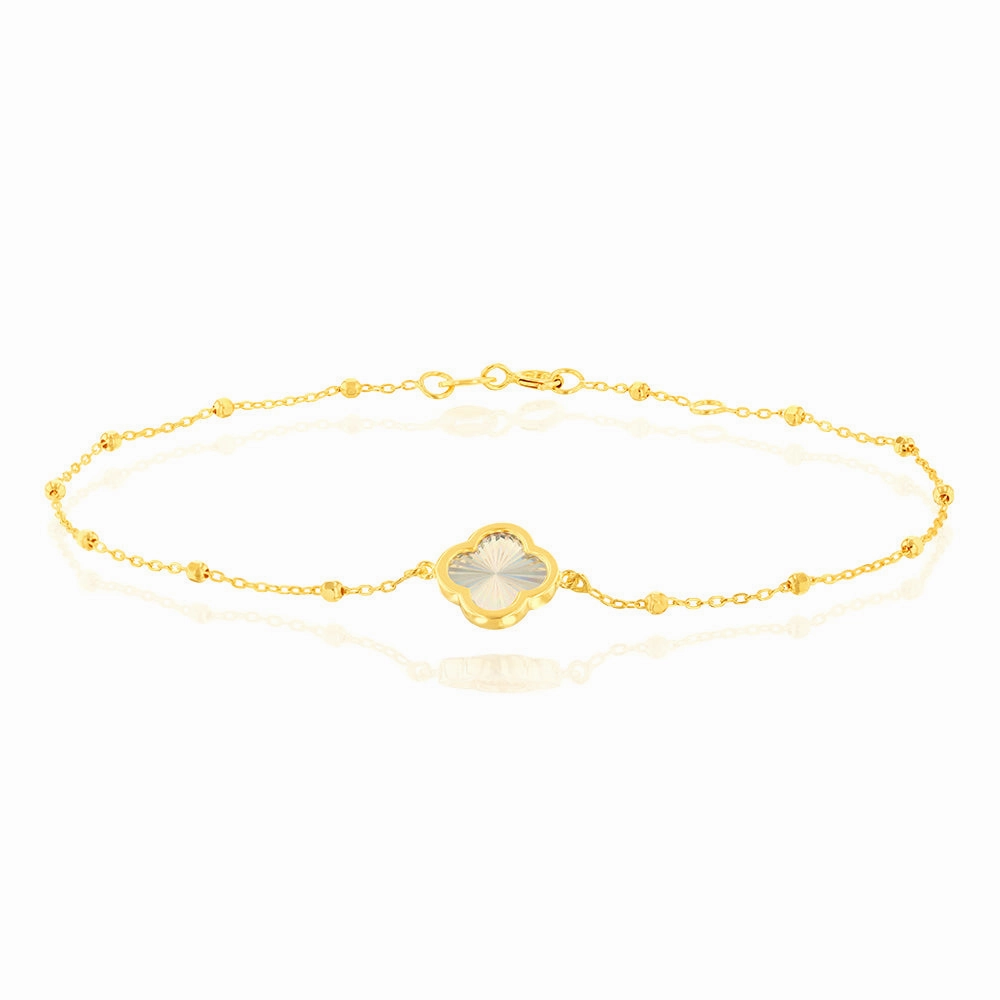 9ct Yellow Gold Rainbow Petal Trace & Ball 19cm Bracelet