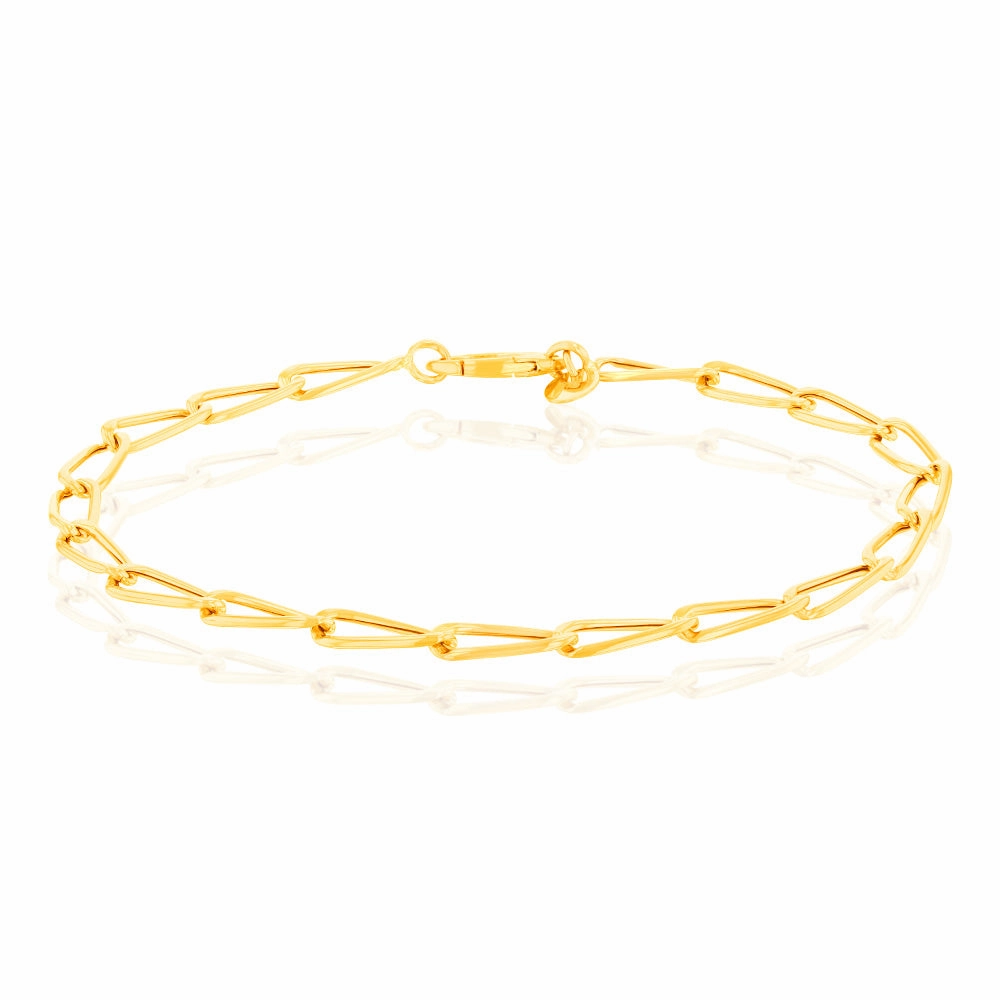 9ct Yellow Gold Round Disc Charm Oval Belcher 19.7cm Bracelet