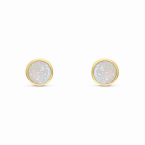 9ct Yellow Gold Round Opal Rubover Stud Earrings 5mm